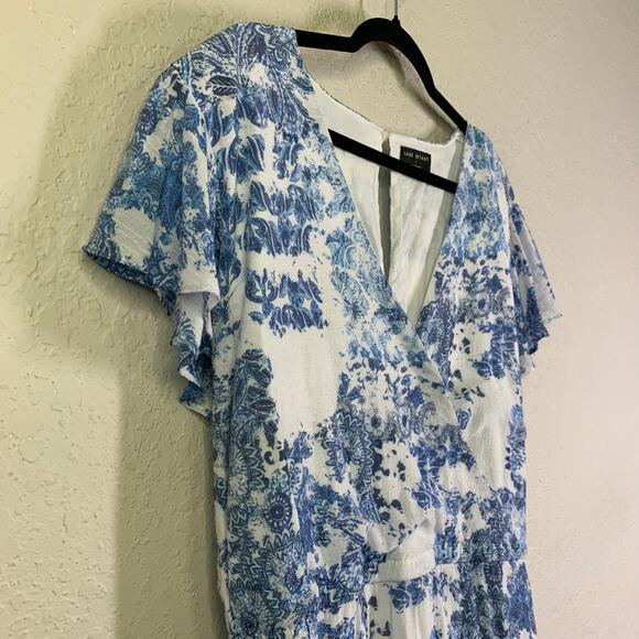 LANE BRYANT Dress 24 Vintage Fields Flutter Sleeve Faux Wrap Maxi Keyhole Lined - Picture 10 of 16